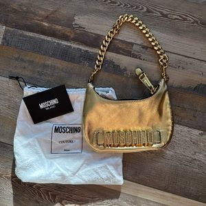 Metallic Gold Moschino Chain Link Mini Shoulder Bag